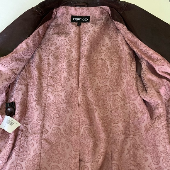Derimod Brownish Burgundy Shiny Lamb Leather Blazer jacket metal Spikes US M - Picture 9 of 16